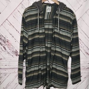Ascend Striped Hooded Buttoned Down Shirt Shacket